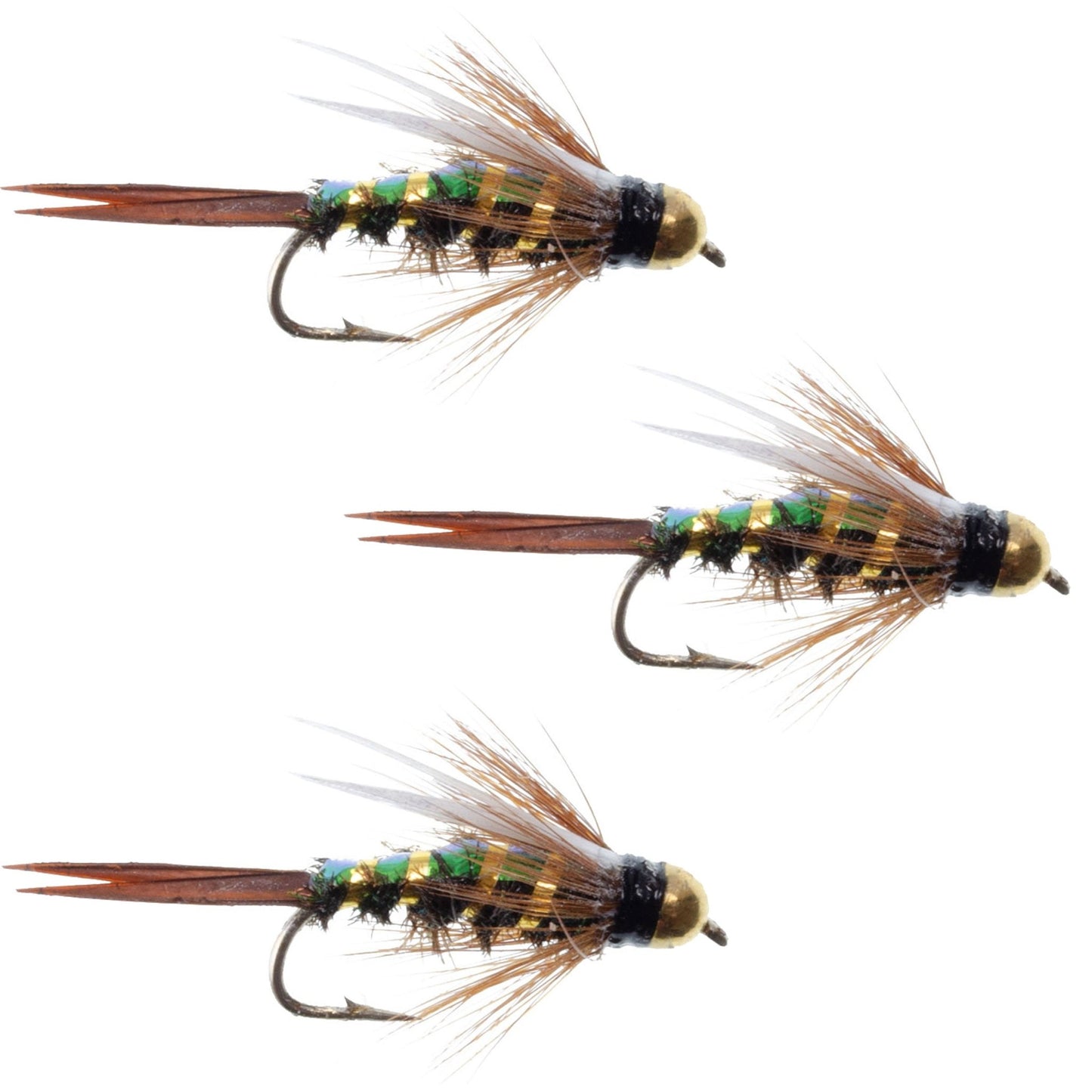 The Fly Fishing Place 3 Pack Flash Back Tungsten Bead Head Prince Nymph Fly Fishing Flies - Hook Size 10 - Angler's Pro Tackle & Outdoors
