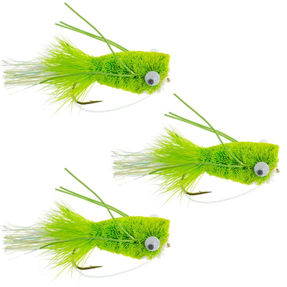 The Fly Fishing Place 3 Pack Flashtail Bass Popper Size 6 - Chartreuse Bass Fly Fishing Bug Wide Gape Bass Hooks With Weed Guard - Angler's Pro Tackle & Outdoors