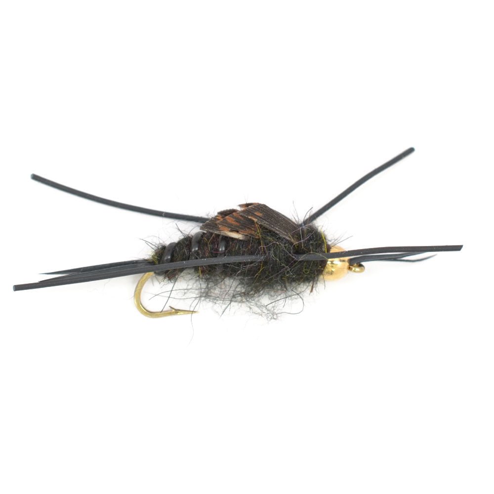 The Fly Fishing Place 3 Pack Gold Bead Kaufmann's Black Stone Fly with Rubber Legs - Stonefly Wet Fly - Hook Size 10 - Angler's Pro Tackle & Outdoors