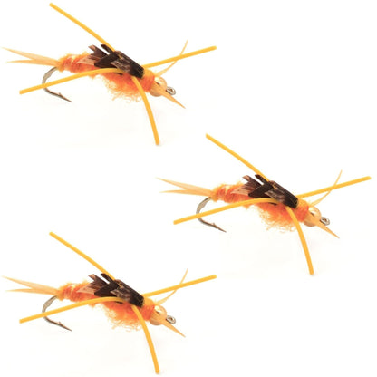 The Fly Fishing Place 3 Pack Gold Bead Kaufmann's Golden Stone Fly with Rubber Legs - Stonefly Wet Fly - Hook Size 10 - Angler's Pro Tackle & Outdoors