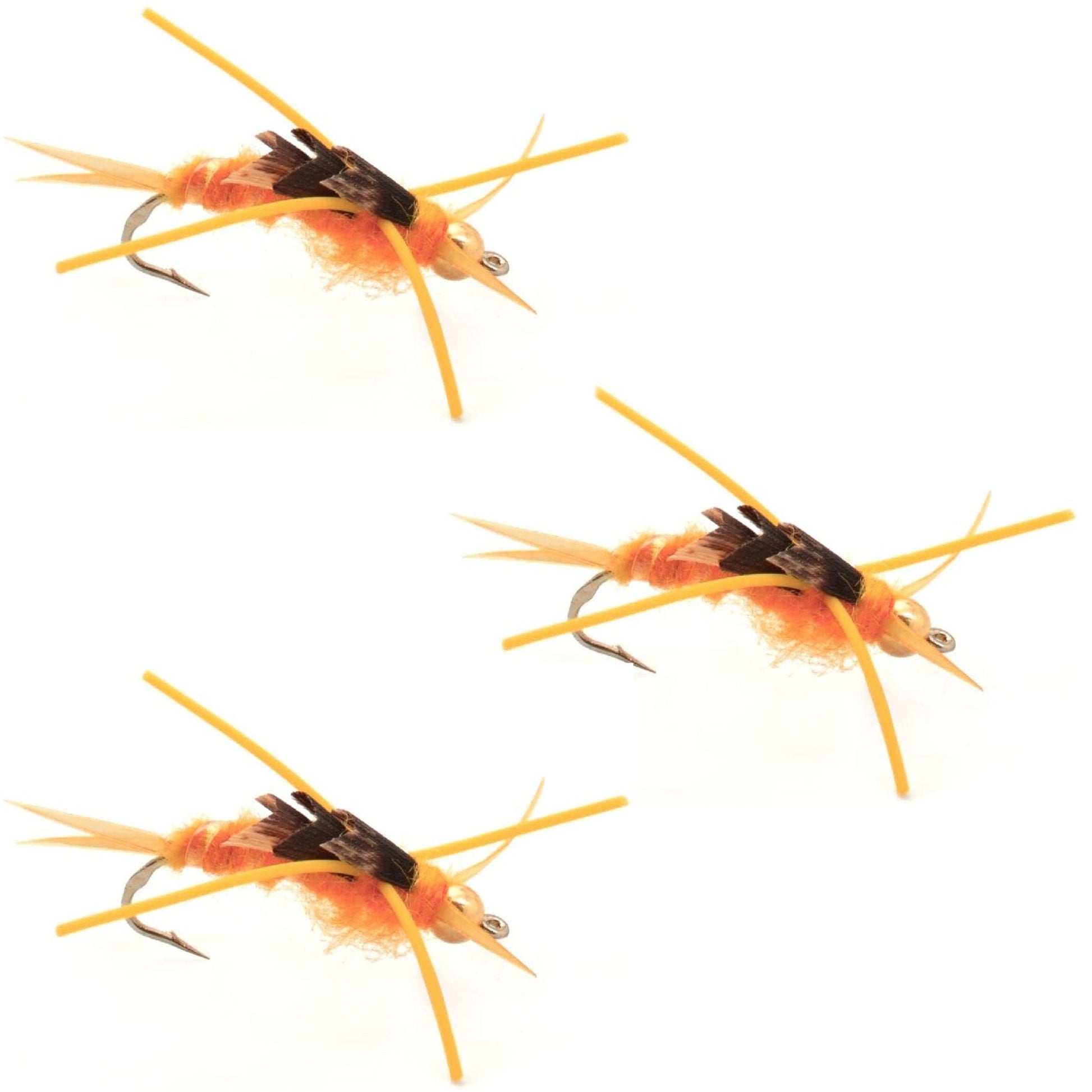 The Fly Fishing Place 3 Pack Gold Bead Kaufmann's Golden Stone Fly with Rubber Legs - Stonefly Wet Fly - Hook Size 6 - Angler's Pro Tackle & Outdoors