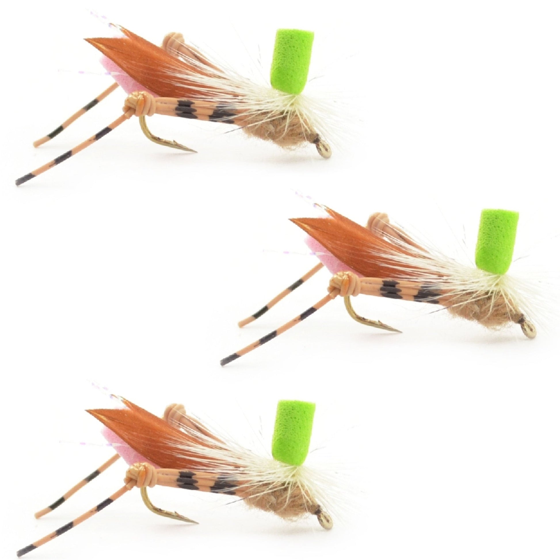 The Fly Fishing Place 3 Pack Green Top Hopper Foam Body Grasshopper Fly - Hook Size 10 - Angler's Pro Tackle & Outdoors