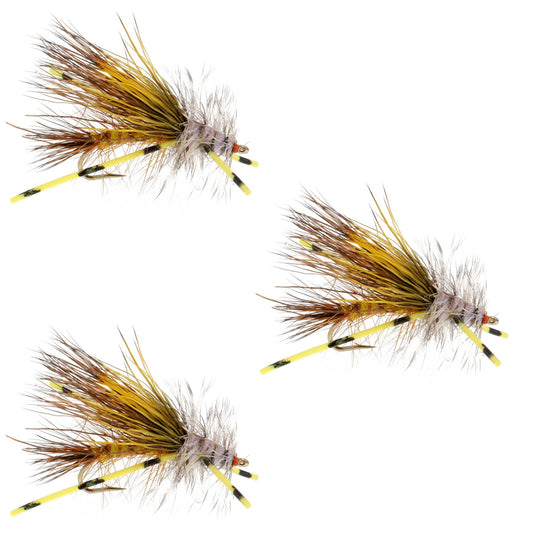 The Fly Fishing Place 3 Pack Kaufmann's Yellow Crystal Stimulator Rubber Legs Dry Fly - Hook Size 8 - Angler's Pro Tackle & Outdoors