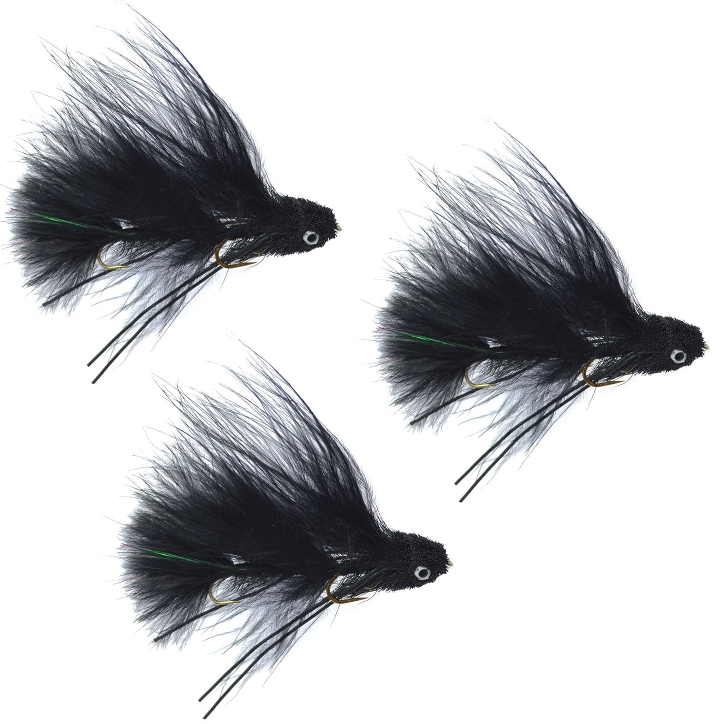 The Fly Fishing Place 3 Pack Mini Sex Dungeon Streamer Black - Size 6 - Articulated Trout Bass Steelhead Salmon and Bass Fly Fishing Flies - Angler's Pro Tackle & Outdoors