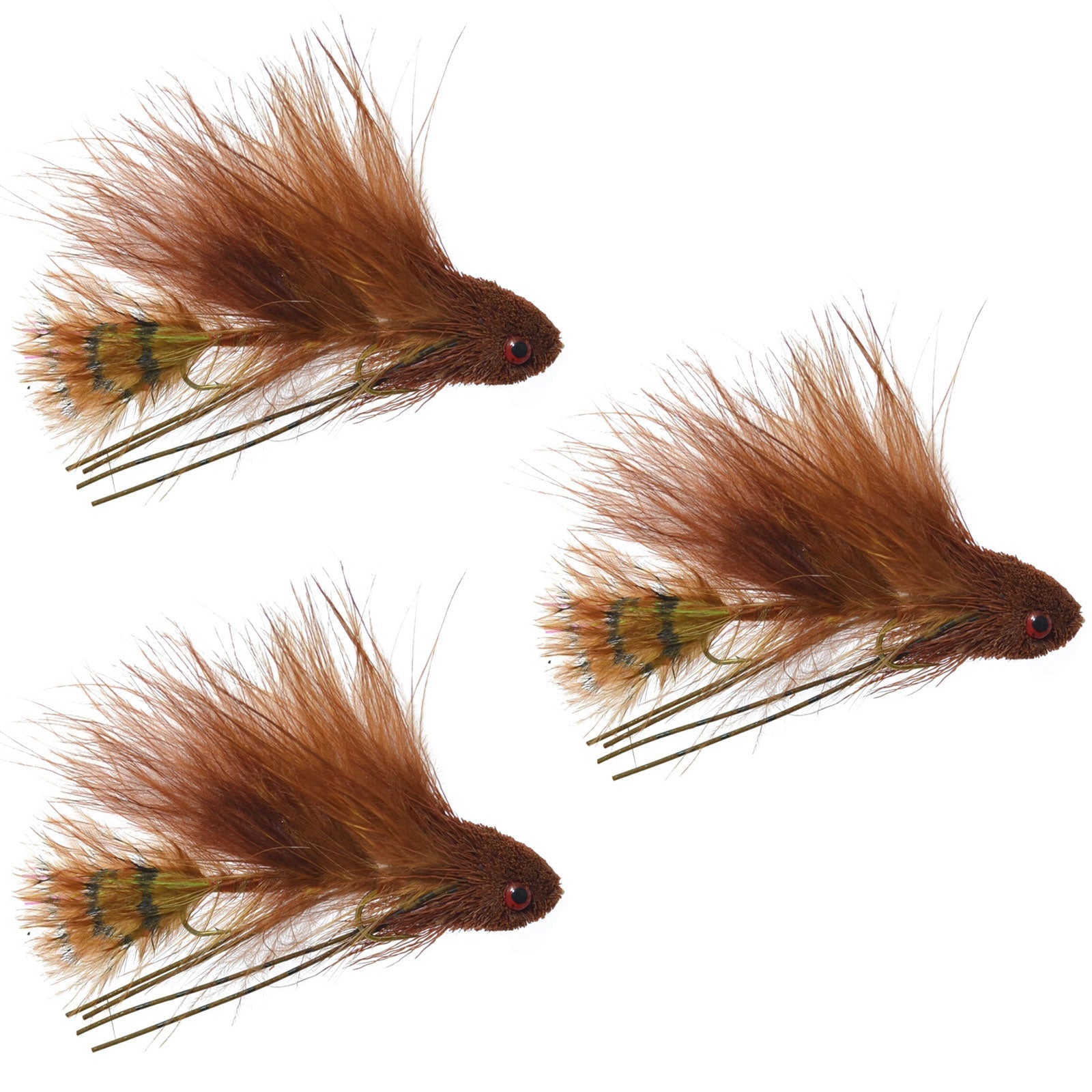 The Fly Fishing Place 3 Pack Mini Sex Dungeon Streamer Brown - Size 6 - Articulated Trout Bass Steelhead Salmon and Bass Fly Fishing Flies - Angler's Pro Tackle & Outdoors