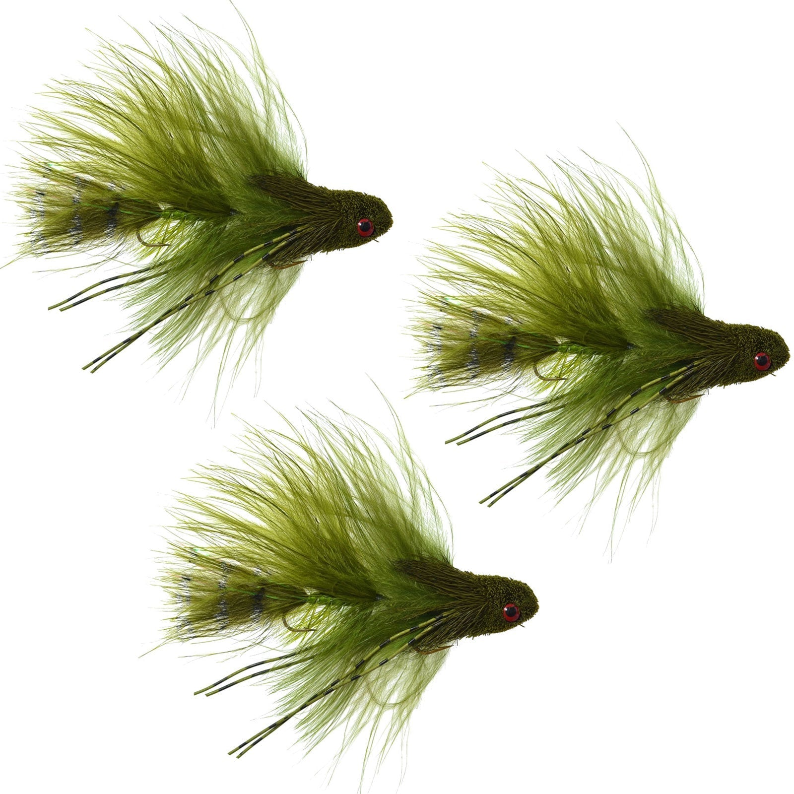 The Fly Fishing Place 3 Pack Mini Sex Dungeon Streamer Olive - Size 6 - Articulated Trout Bass Steelhead Salmon and Bass Fly Fishing Flies - Angler's Pro Tackle & Outdoors