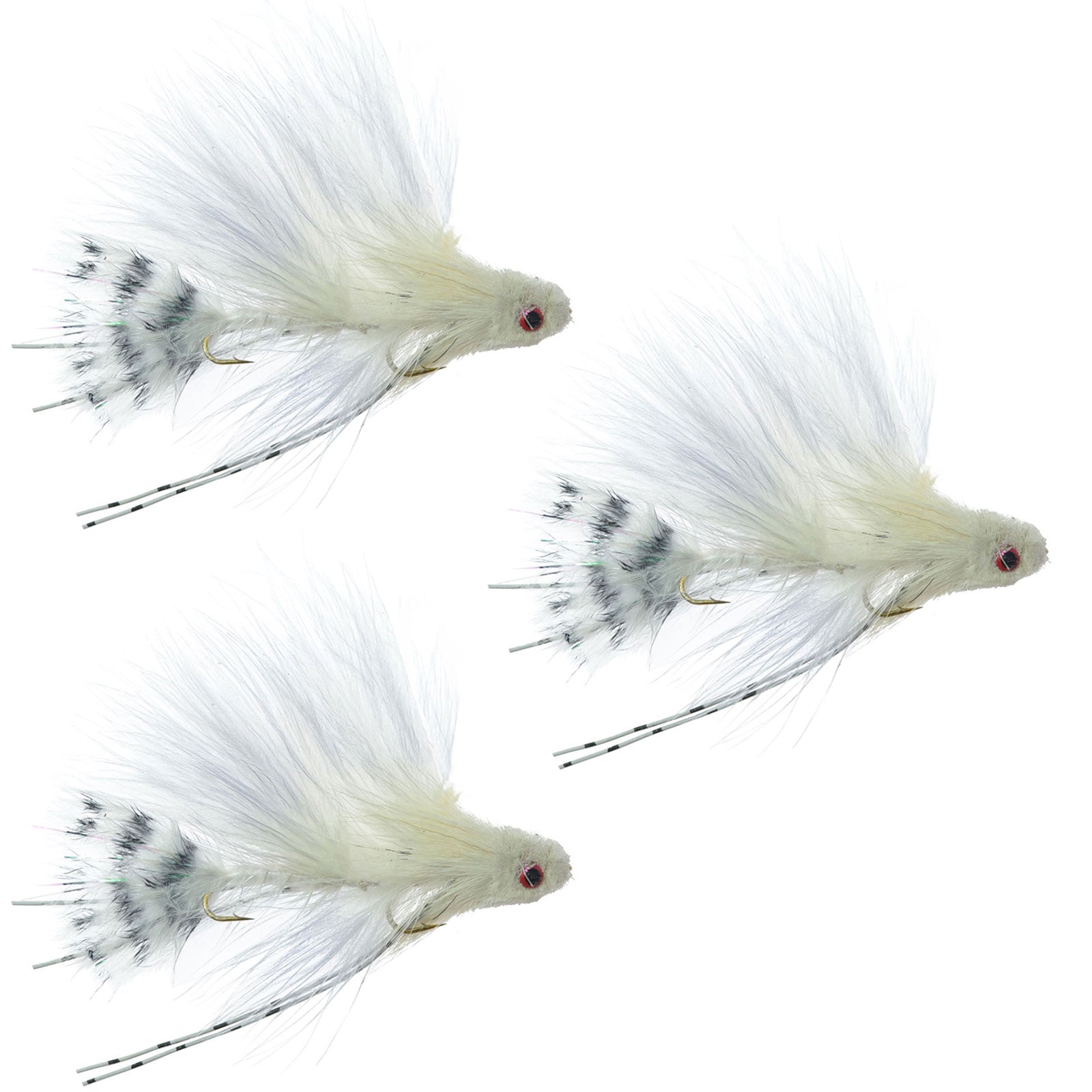 The Fly Fishing Place 3 Pack Mini Sex Dungeon Streamer White - Size 6 - Articulated Trout Bass Steelhead Salmon and Bass Fly Fishing Flies - Angler's Pro Tackle & Outdoors