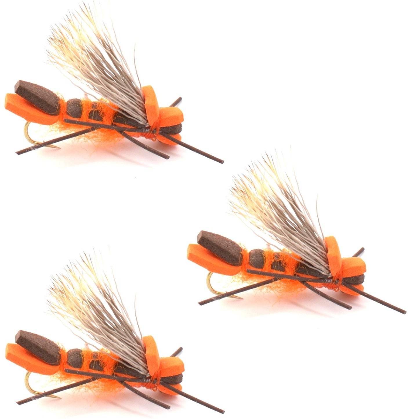 The Fly Fishing Place 3 Pack Orange Godzilla Hopper - Foam Grasshopper or Adult Salmonfly Fly Pattern - Hook Size 10 - Angler's Pro Tackle & Outdoors