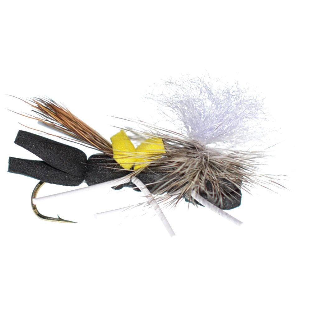The Fly Fishing Place 3 Pack Parachute Chernobyl Ant Black Yellow Top Foam Body Grasshopper Fly Hook Size 10 - Angler's Pro Tackle & Outdoors
