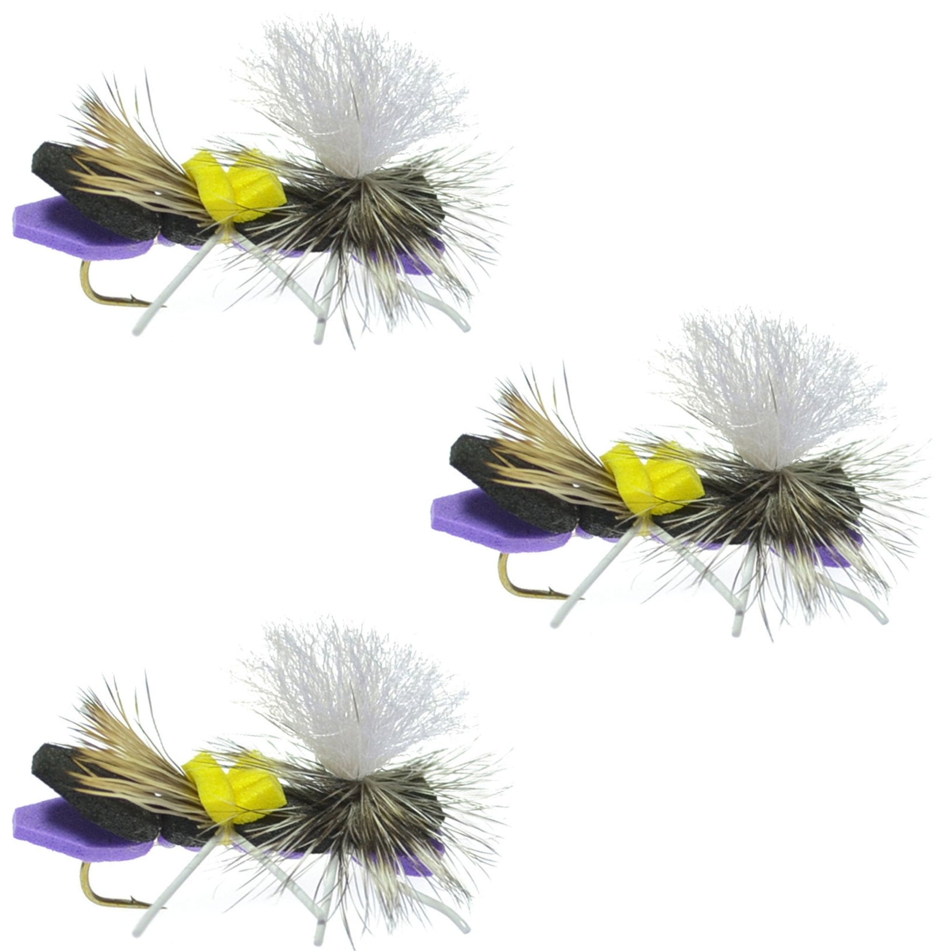 The Fly Fishing Place 3 Pack Parachute Chernobyl Ant Purple Foam Body Grasshopper Fly - Hook Size 10 - Angler's Pro Tackle & Outdoors