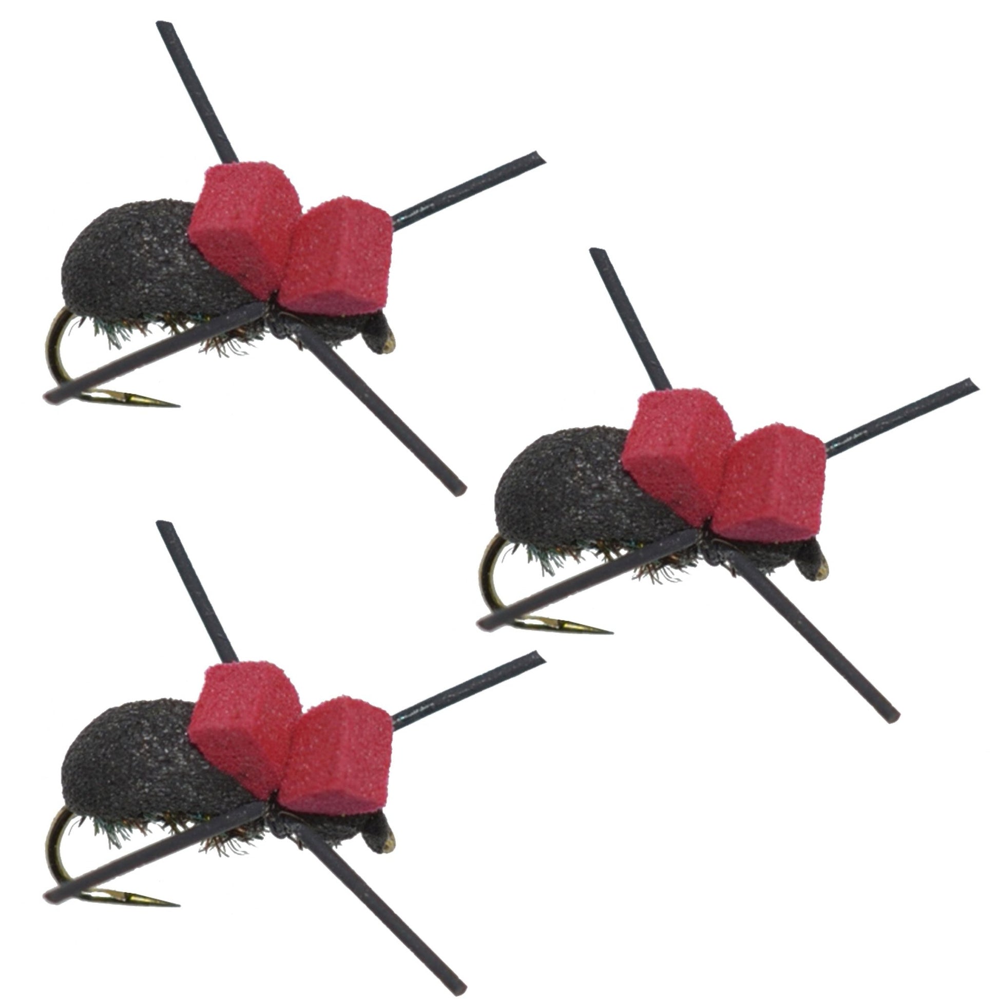 The Fly Fishing Place 3 Pack Red Top Black Foam Beetle Terrestrial Trout Dry Fly Fishing Flies - Hook Size 14 - Angler's Pro Tackle & Outdoors