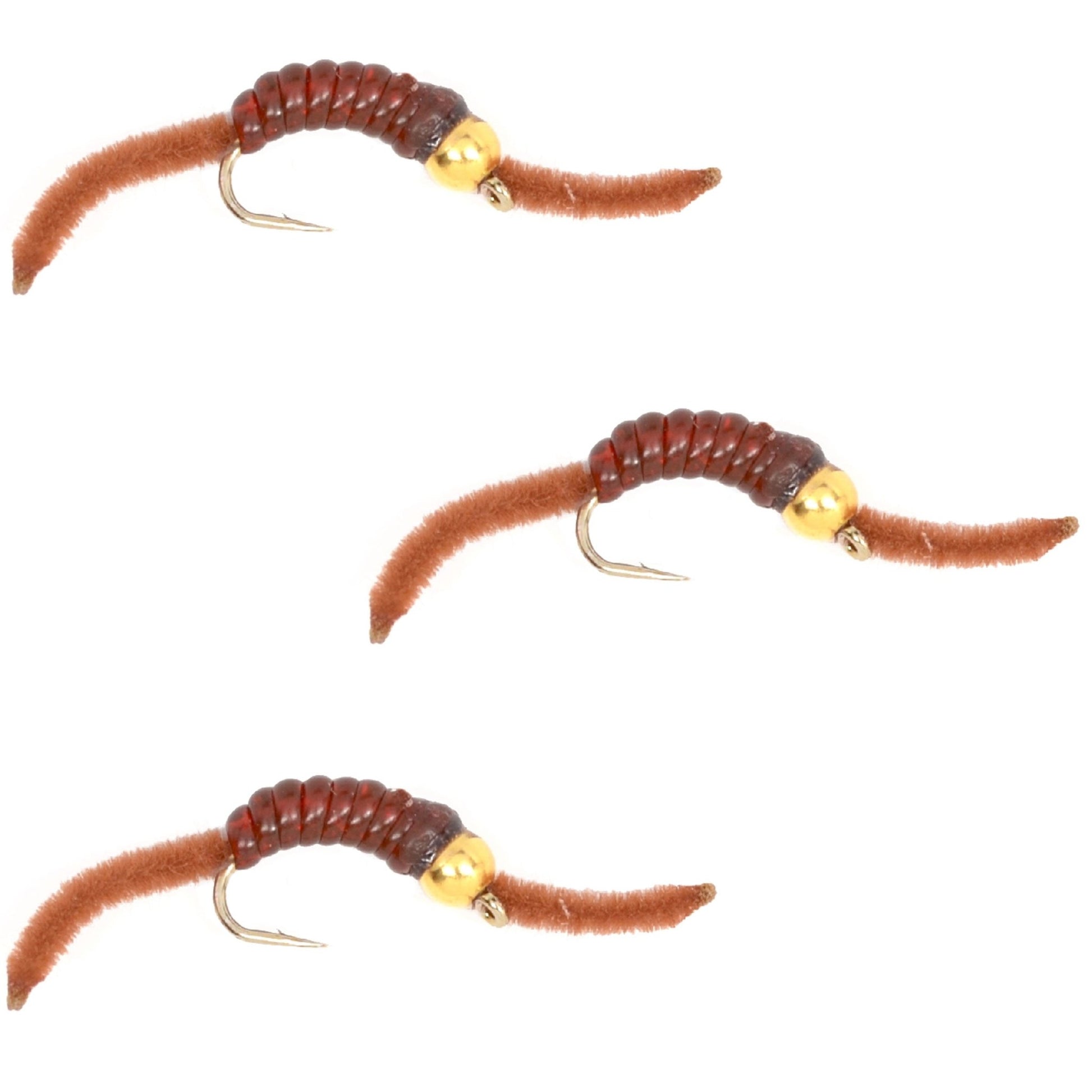 The Fly Fishing Place 3 Pack San Juan Bead Head Power Worm Brown V - Rib - Hook Size 14 - Angler's Pro Tackle & Outdoors
