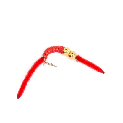 The Fly Fishing Place 3 Pack San Juan Double Bead Power Worm Red V - Rib - Hook Size 14 - Angler's Pro Tackle & Outdoors