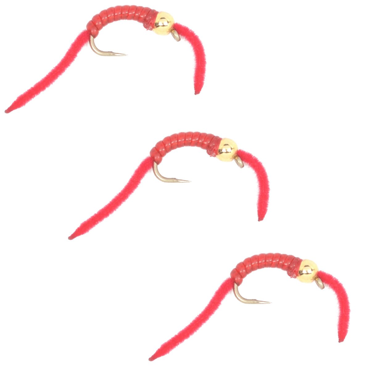 The Fly Fishing Place 3 Pack San Juan Power Worm Gold Bead Head Red V - Rib - Hook Size 14 - Angler's Pro Tackle & Outdoors