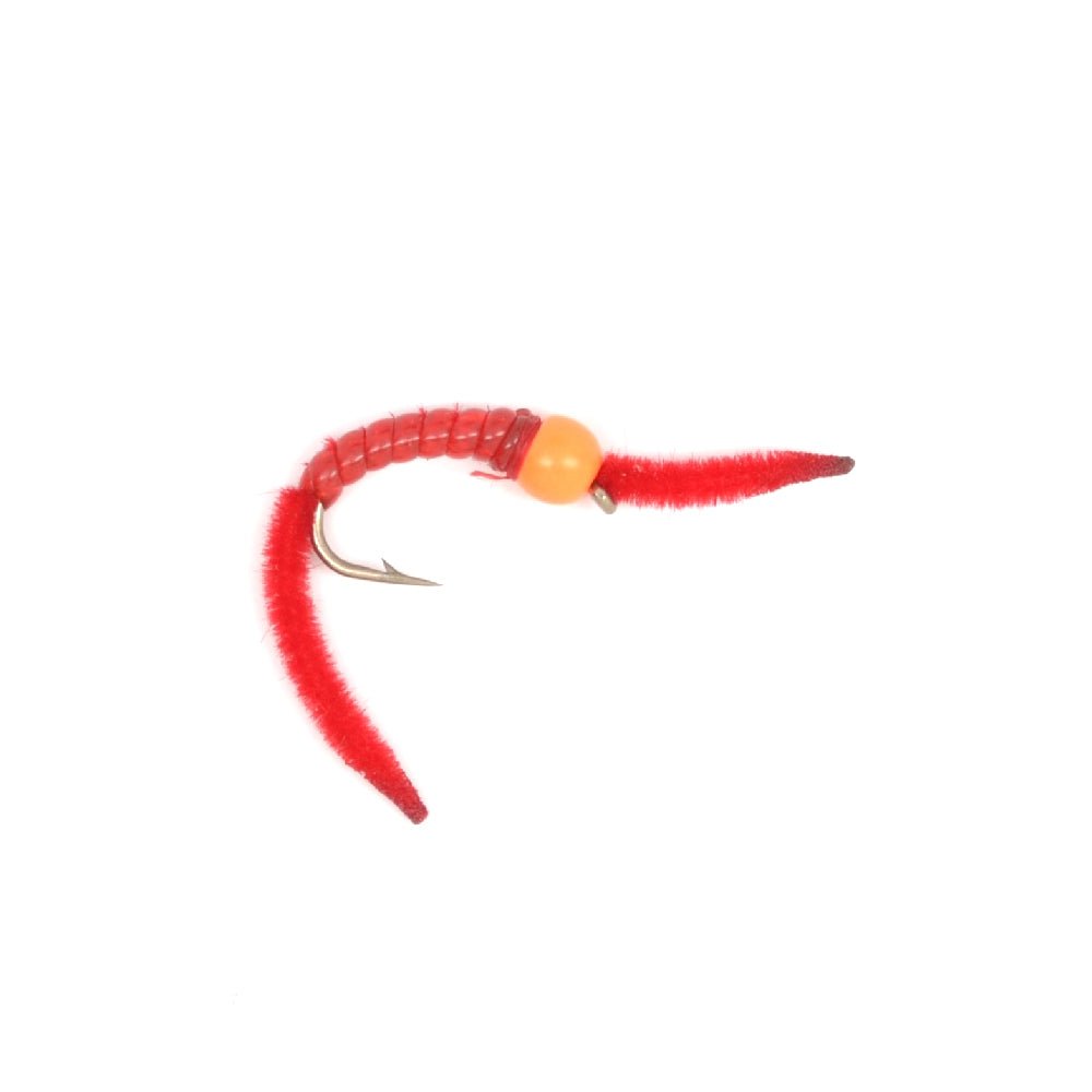 The Fly Fishing Place 3 Pack San Juan Power Worm Hot Head Orange Bead Red V - Rib - Hook Size 14 - Angler's Pro Tackle & Outdoors