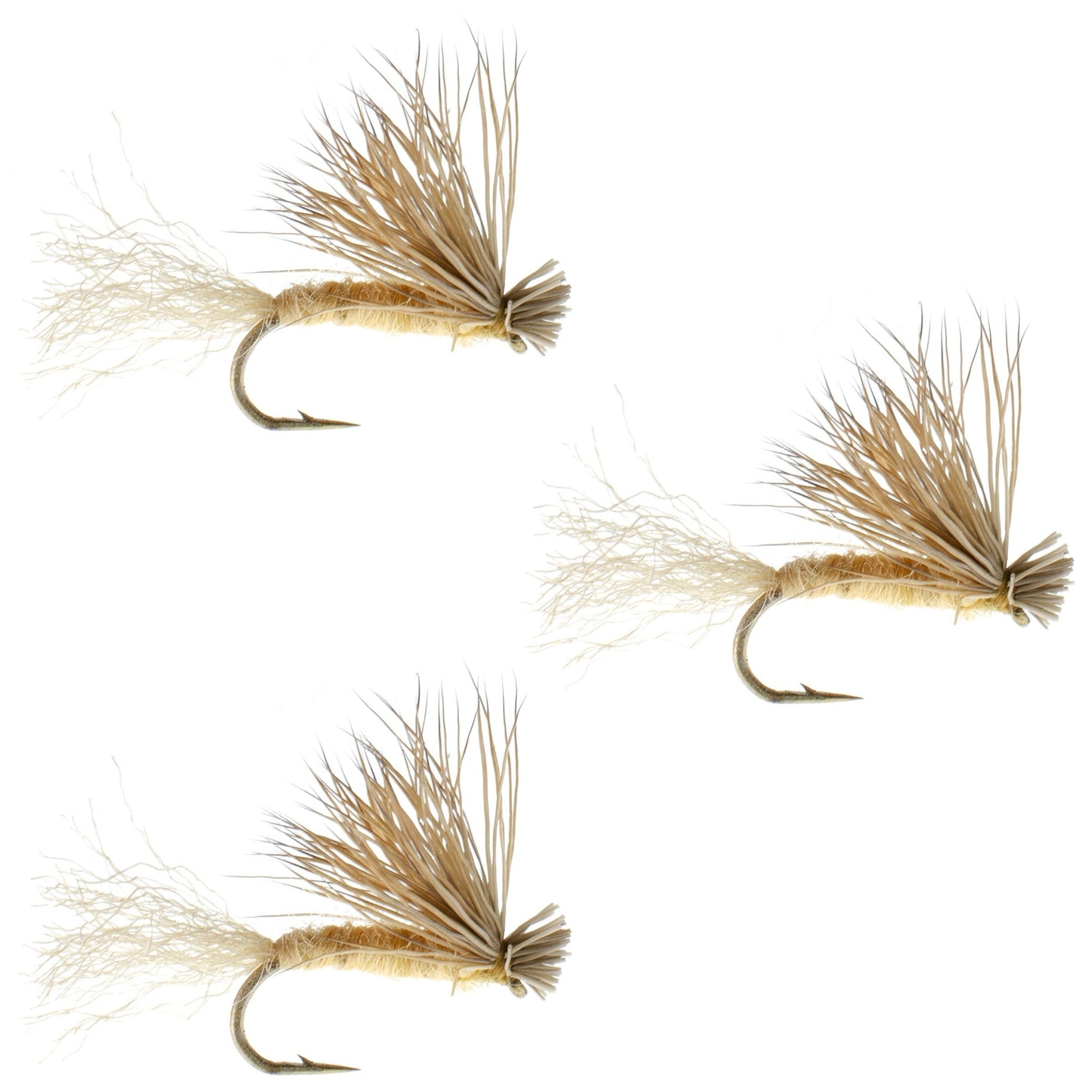 The Fly Fishing Place 3 Pack Tan X Caddis Emerging Caddis Adult Trout Dry Fly - Hook Size 16 - Angler's Pro Tackle & Outdoors