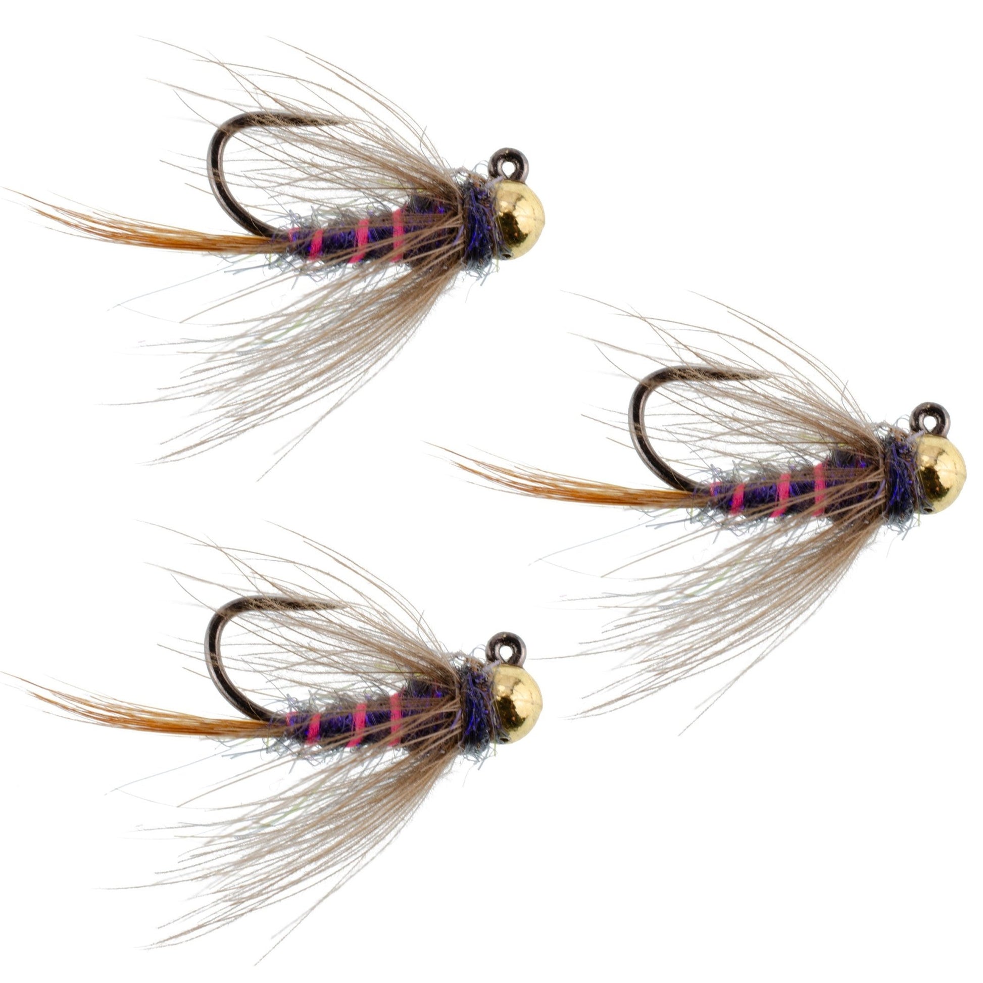 The Fly Fishing Place 3 Pack Tungsten Bead Duracell Jigged Czech Nymph Euro Nymphing Fly - Hook Size 14 - Angler's Pro Tackle & Outdoors