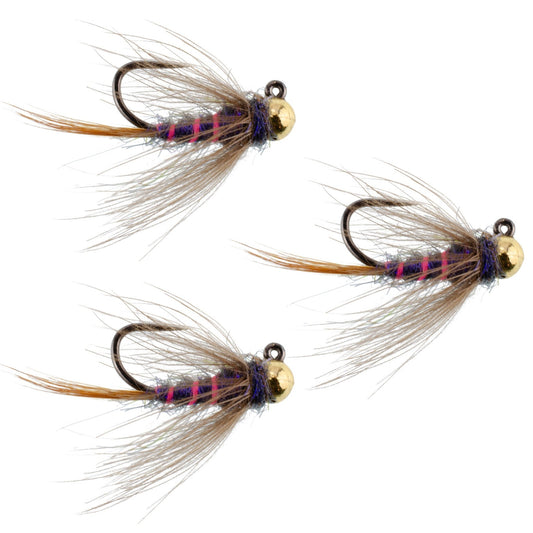 The Fly Fishing Place 3 Pack Tungsten Bead Duracell Jigged Czech Nymph Euro Nymphing Fly - Hook Size 16 - Angler's Pro Tackle & Outdoors