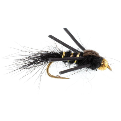 The Fly Fishing Place 3 Pack Tungsten Bead Head Rubber Legs Black Gold - Ribbed Hare's Ear Trout Fly Nymph - Hook Size 16 - Angler's Pro Tackle & Outdoors