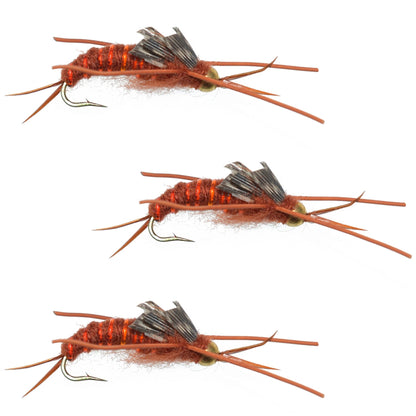 The Fly Fishing Place 3 Pack Tungsten Bead Kaufmann's Brown Stone Fly with Rubber Legs - Stonefly Wet Fly - Hook Size 10 - Angler's Pro Tackle & Outdoors