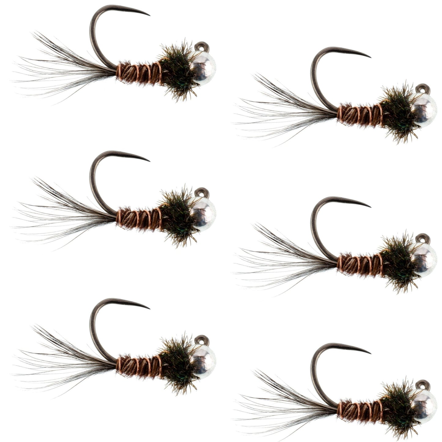 The Fly Fishing Place 3 Pack Tungsten Bead Pheasant Tail Tactical Jig Czech Nymph Euro Nymphing Fly - 6 Hook Size 16 - Angler's Pro Tackle & Outdoors