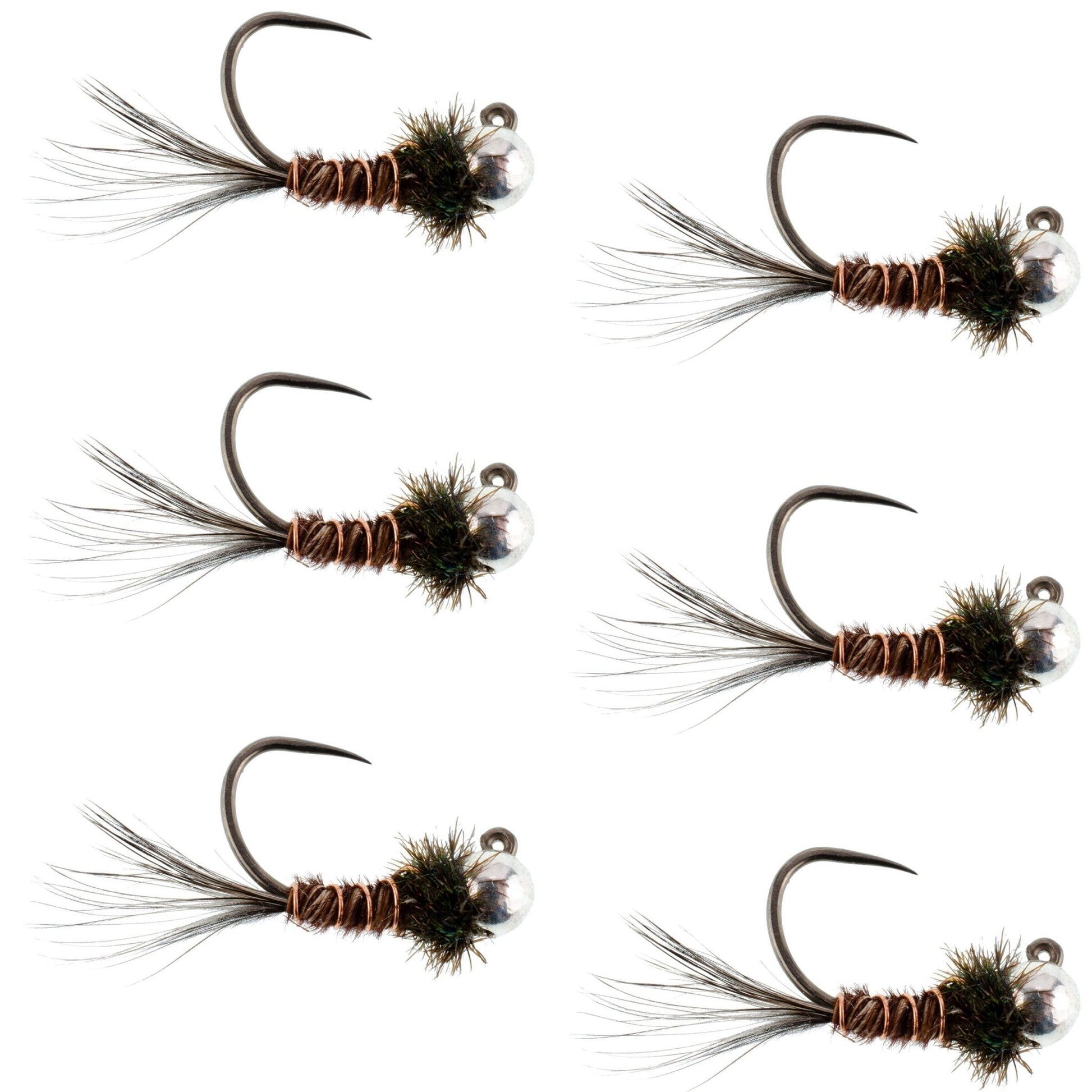 The Fly Fishing Place 3 Pack Tungsten Bead Pheasant Tail Tactical Jig Czech Nymph Euro Nymphing Fly - 6 Hook Size 16 - Angler's Pro Tackle & Outdoors