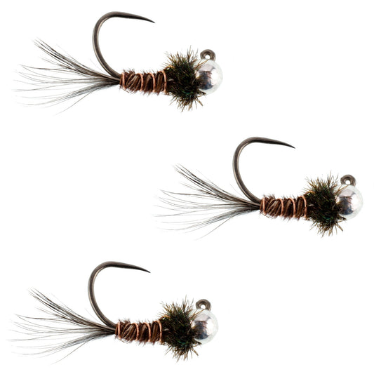 The Fly Fishing Place 3 Pack Tungsten Bead Pheasant Tail Tactical Jig Czech Nymph Euro Nymphing Fly - Hook Size 16 - Angler's Pro Tackle & Outdoors
