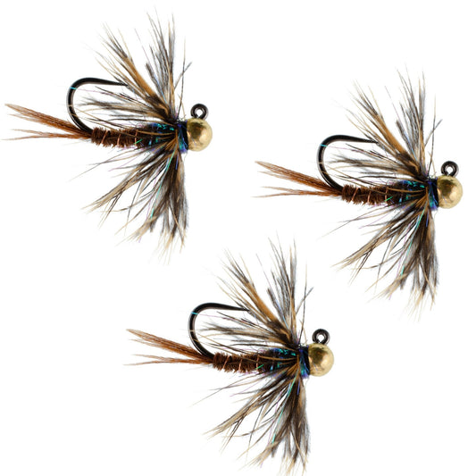 The Fly Fishing Place 3 Pack Tungsten Bead Soft Hackle Pheasant Tail Tactical Jig Czech Nymph Euro Nymphing Fly - Hook Size 12 - Angler's Pro Tackle & Outdoors