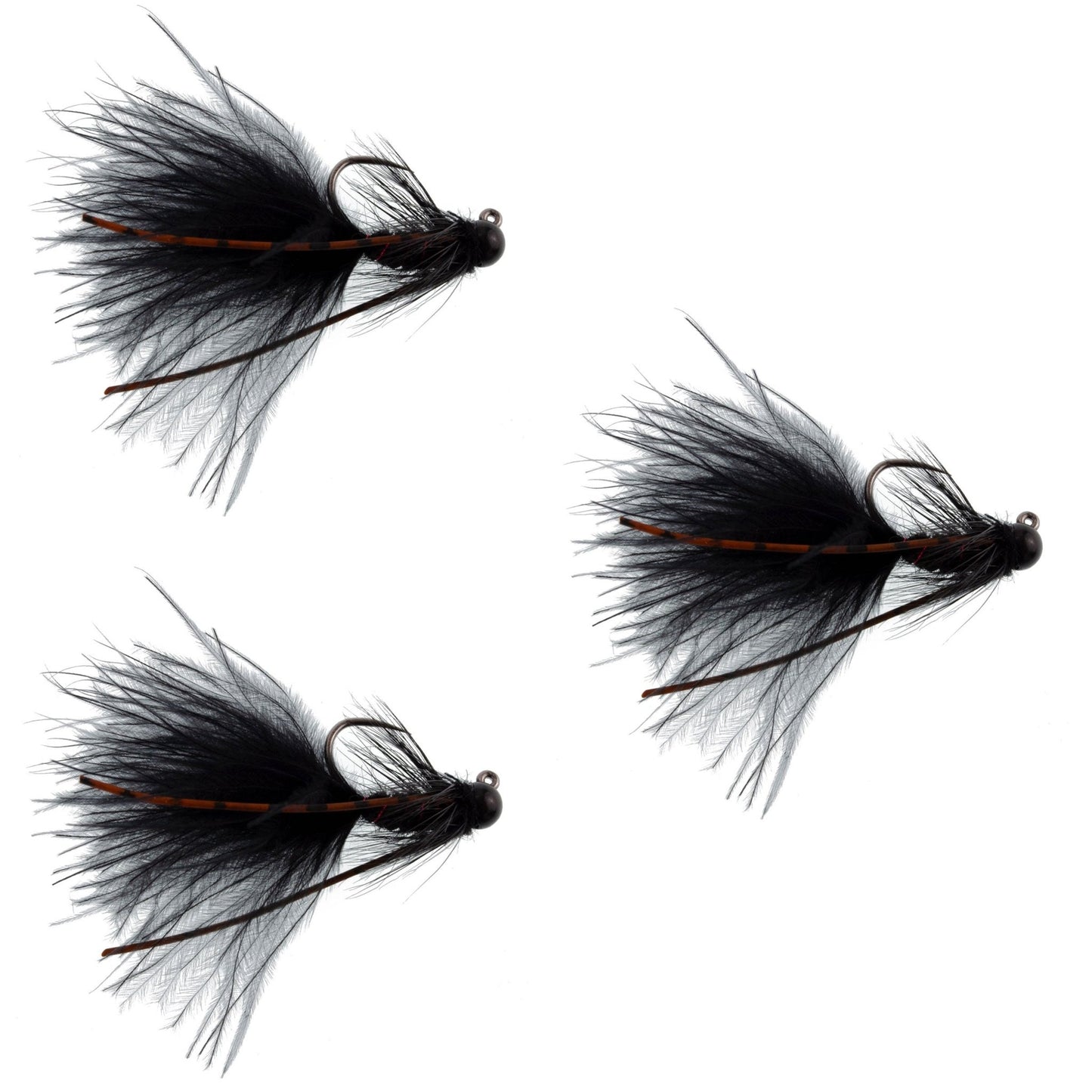 The Fly Fishing Place 3 Pack Tungsten Bead Tactical Black Mini Bugger Czech Nymph Euro Nymphing Fly - 3 Flies Size 8 - Angler's Pro Tackle & Outdoors
