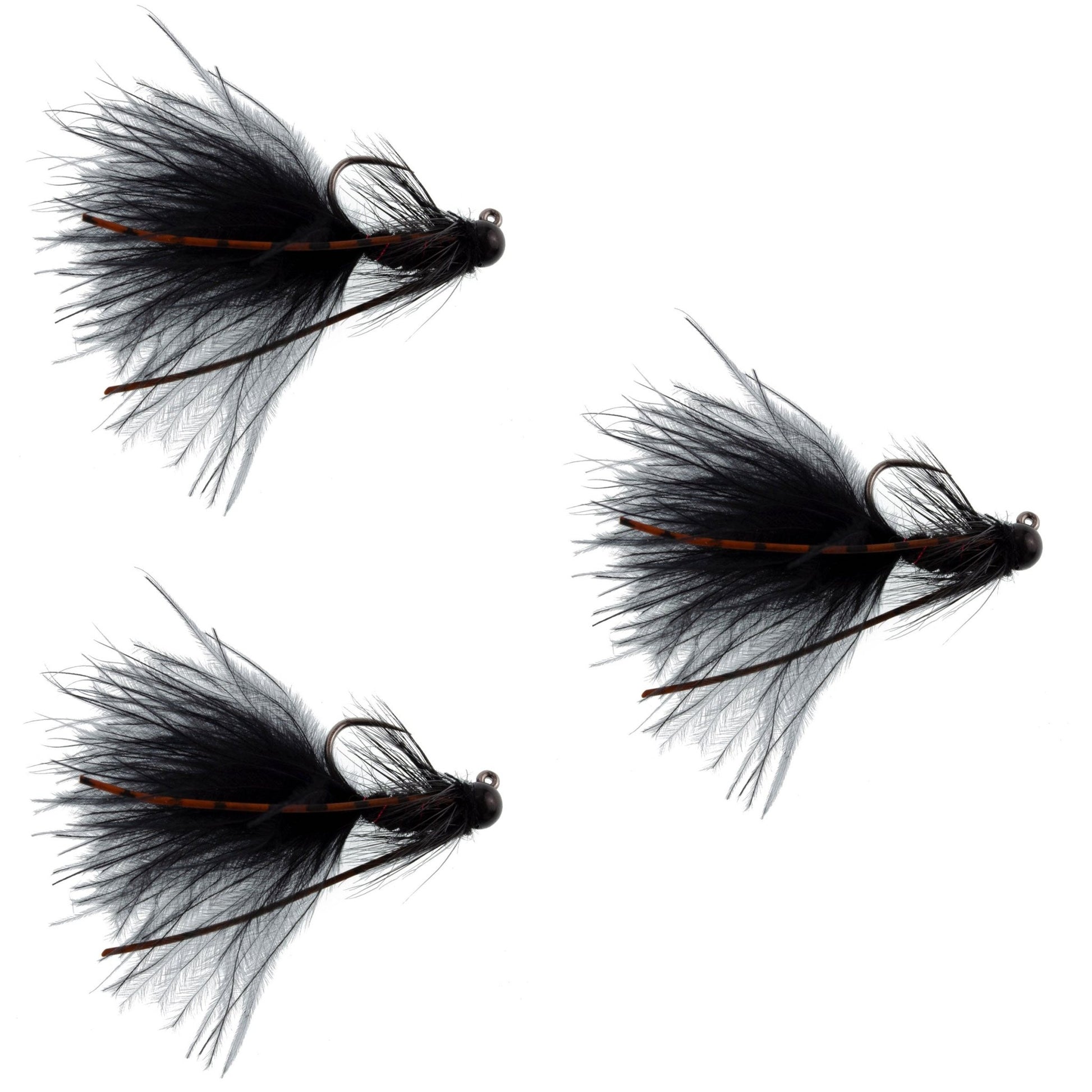 The Fly Fishing Place 3 Pack Tungsten Bead Tactical Black Mini Bugger Czech Nymph Euro Nymphing Fly - 3 Flies Size 8 - Angler's Pro Tackle & Outdoors
