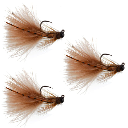 The Fly Fishing Place 3 Pack Tungsten Bead Tactical Brown Mini Bugger Czech Nymph Euro Nymphing Fly - 3 Flies Size 12 - Angler's Pro Tackle & Outdoors