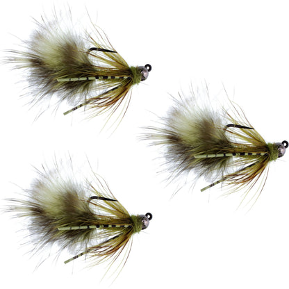 The Fly Fishing Place 3 Pack Tungsten Bead Tactical Olive Mini Bugger Czech Nymph Euro Nymphing Fly - 3 Flies Size 8 - Angler's Pro Tackle & Outdoors