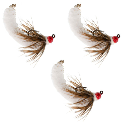 The Fly Fishing Place 3 Pack Tungsten Bead White Mop Fly Tactical Jig Czech Euro Nymph Barbless Fly - 3 Flies Size 14 - Angler's Pro Tackle & Outdoors