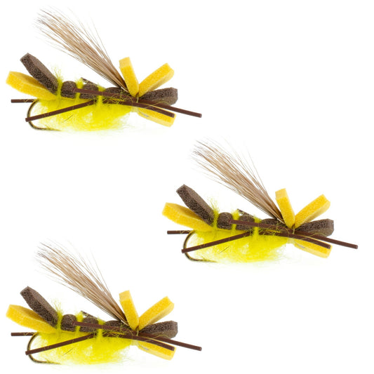 The Fly Fishing Place 3 Pack Yellow Godzilla Hopper - Foam Grasshopper or Adult Salmonfly Fly Pattern - Hook Size 10 - Angler's Pro Tackle & Outdoors