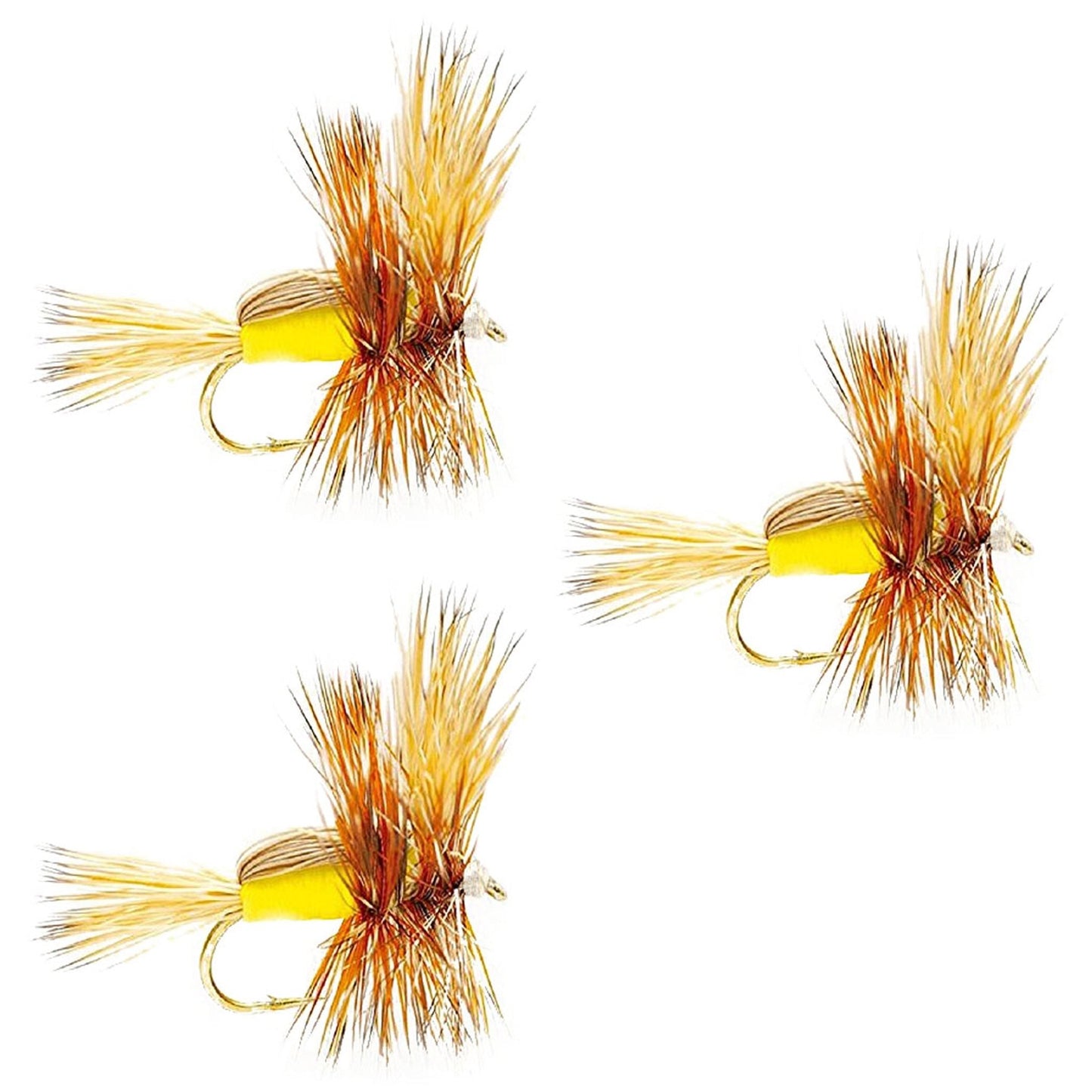 The Fly Fishing Place 3 Pack Yellow Humpy Classic Hair Wing Dry Fly - Hook Size 14 - Angler's Pro Tackle & Outdoors