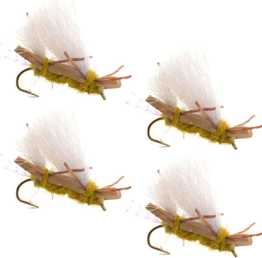 The Fly Fishing Place 4 Pack Chubby Chernobyl Ant Golden Foam Body Grasshopper Fly - Hook Size 10 - Angler's Pro Tackle & Outdoors