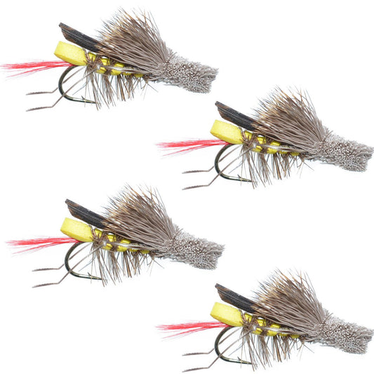 The Fly Fishing Place 4 Pack Dave's Hopper Yellow Foam Body Grasshopper Fly - Hook Size 10 - Angler's Pro Tackle & Outdoors