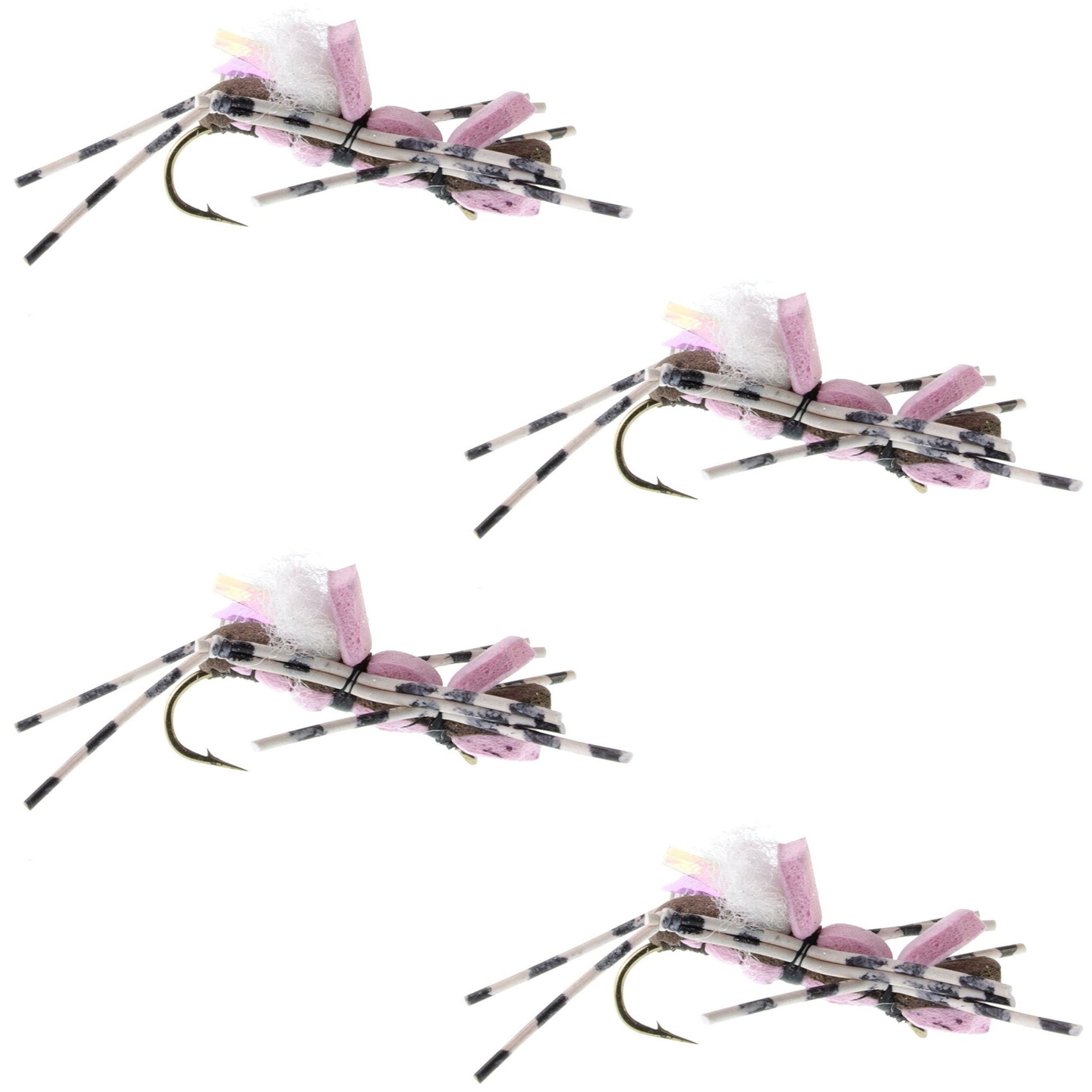 The Fly Fishing Place 4 Pack Fat Albert Pink Foam Body Grasshopper Fly - Hook Size 10 - Angler's Pro Tackle & Outdoors