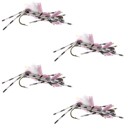 The Fly Fishing Place 4 Pack Fat Albert Pink Foam Body Grasshopper Fly - Hook Size 10 - Angler's Pro Tackle & Outdoors