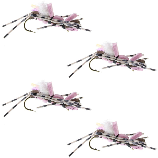 The Fly Fishing Place 4 Pack Fat Albert Pink Foam Body Grasshopper Fly - Hook Size 10 - Angler's Pro Tackle & Outdoors