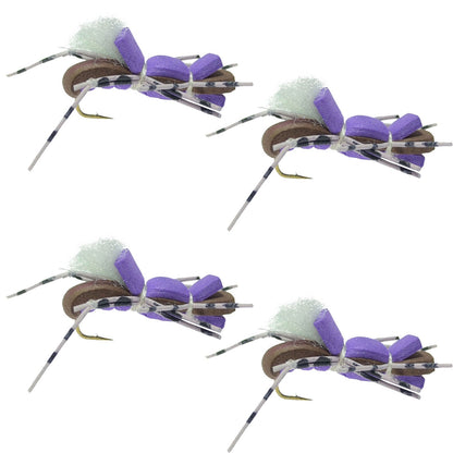 The Fly Fishing Place 4 Pack Fat Albert Purple Foam Body Grasshopper Fly - Hook Size 10 - Angler's Pro Tackle & Outdoors