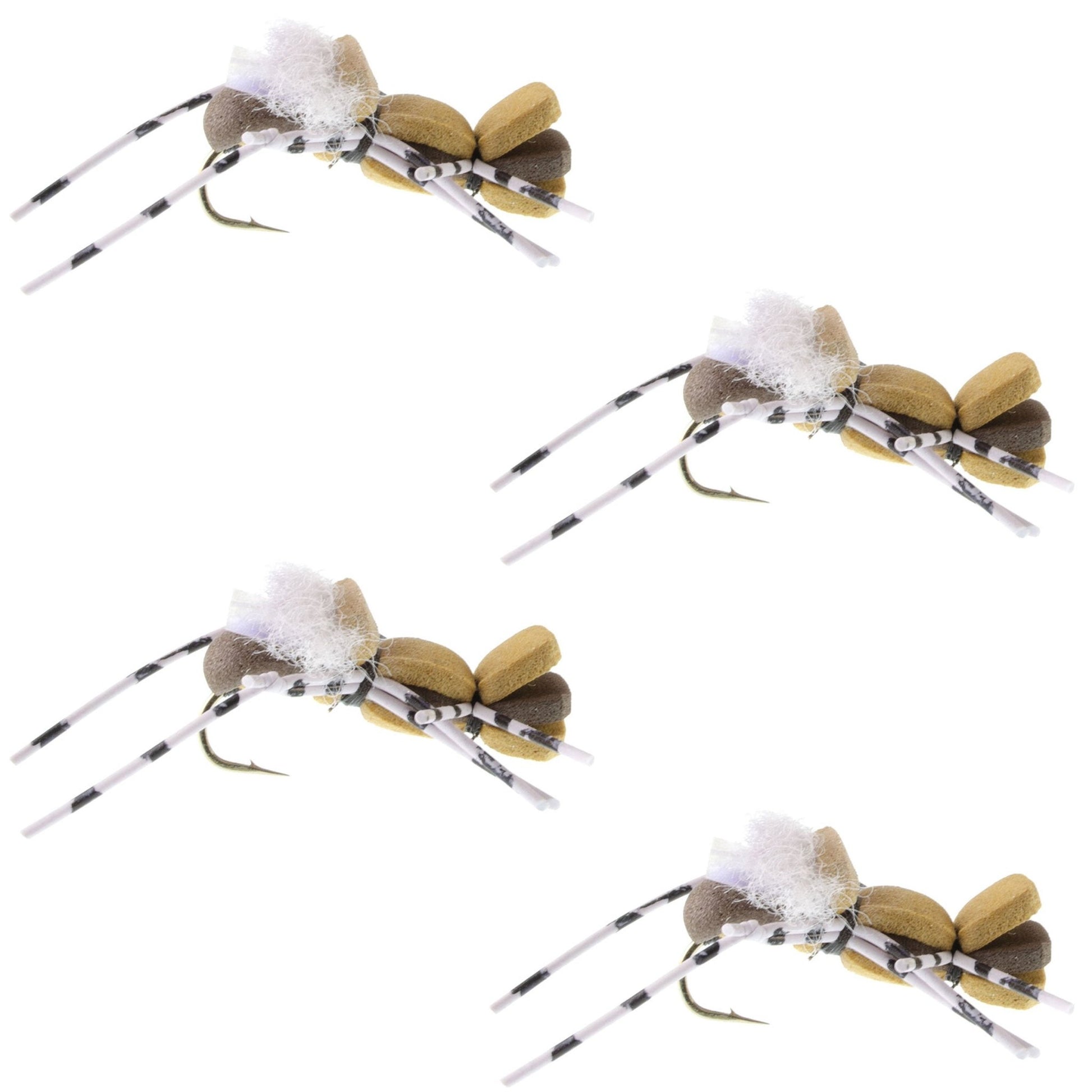 The Fly Fishing Place 4 Pack Fat Albert Tan Foam Body Grasshopper Fly - Hook Size 10 - Angler's Pro Tackle & Outdoors