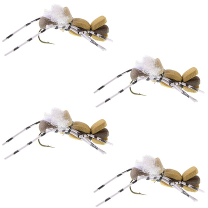 The Fly Fishing Place 4 Pack Fat Albert Tan Foam Body Grasshopper Fly - Hook Size 10 - Angler's Pro Tackle & Outdoors