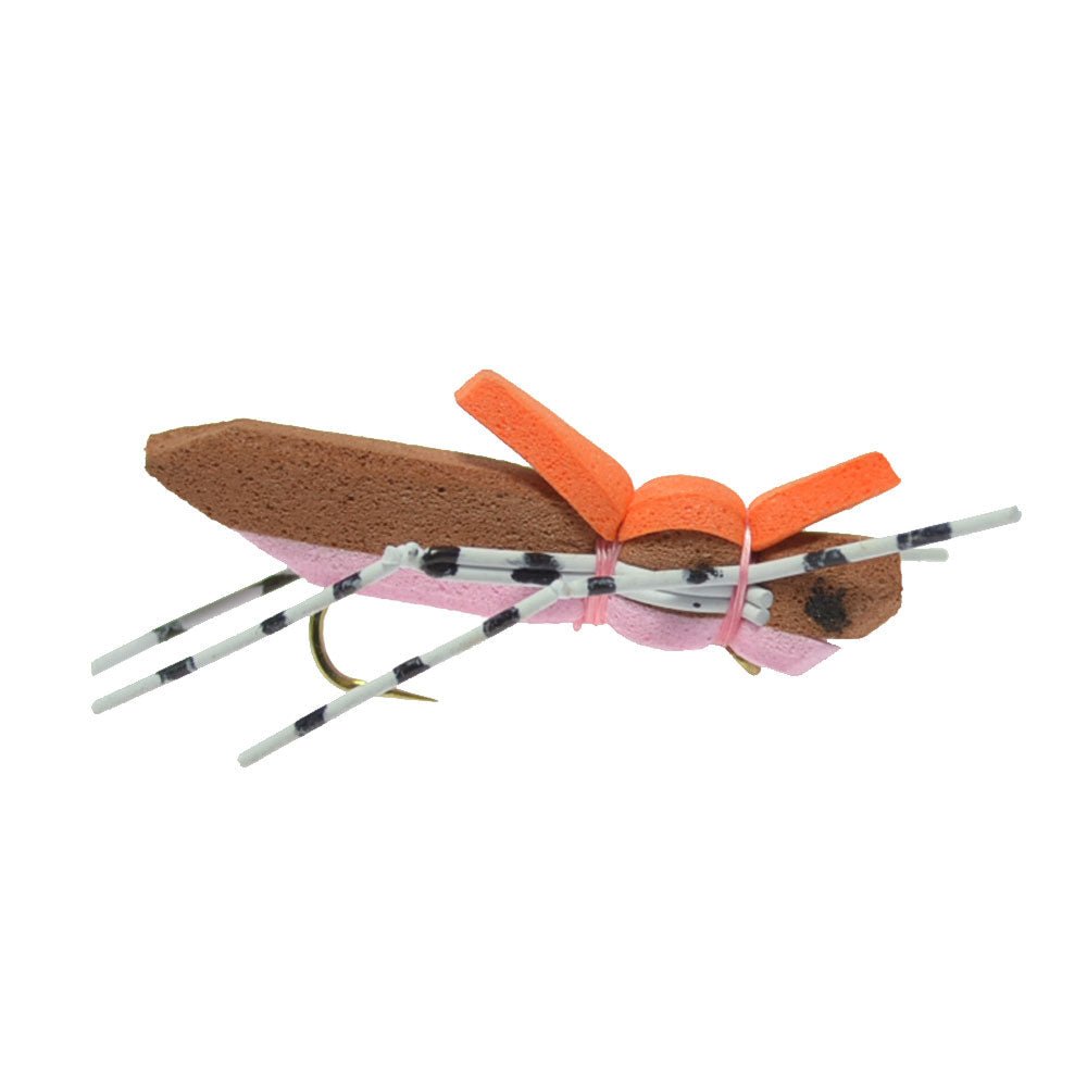The Fly Fishing Place 4 Pack Moorish Hopper Brown Pink Foam Body Grasshopper Fly - Hook Size 10 - Angler's Pro Tackle & Outdoors