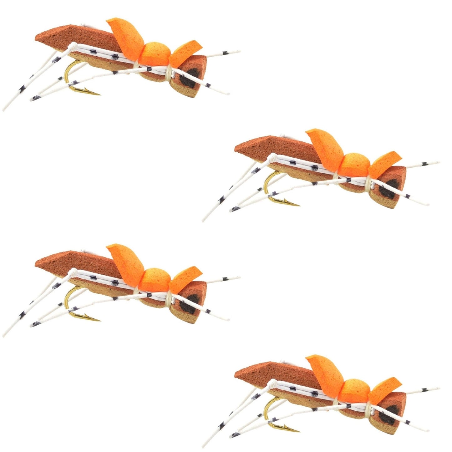 The Fly Fishing Place 4 Pack Moorish Hopper Brown Tan Foam Body Grasshopper Fly - Hook Size 10 - Angler's Pro Tackle & Outdoors