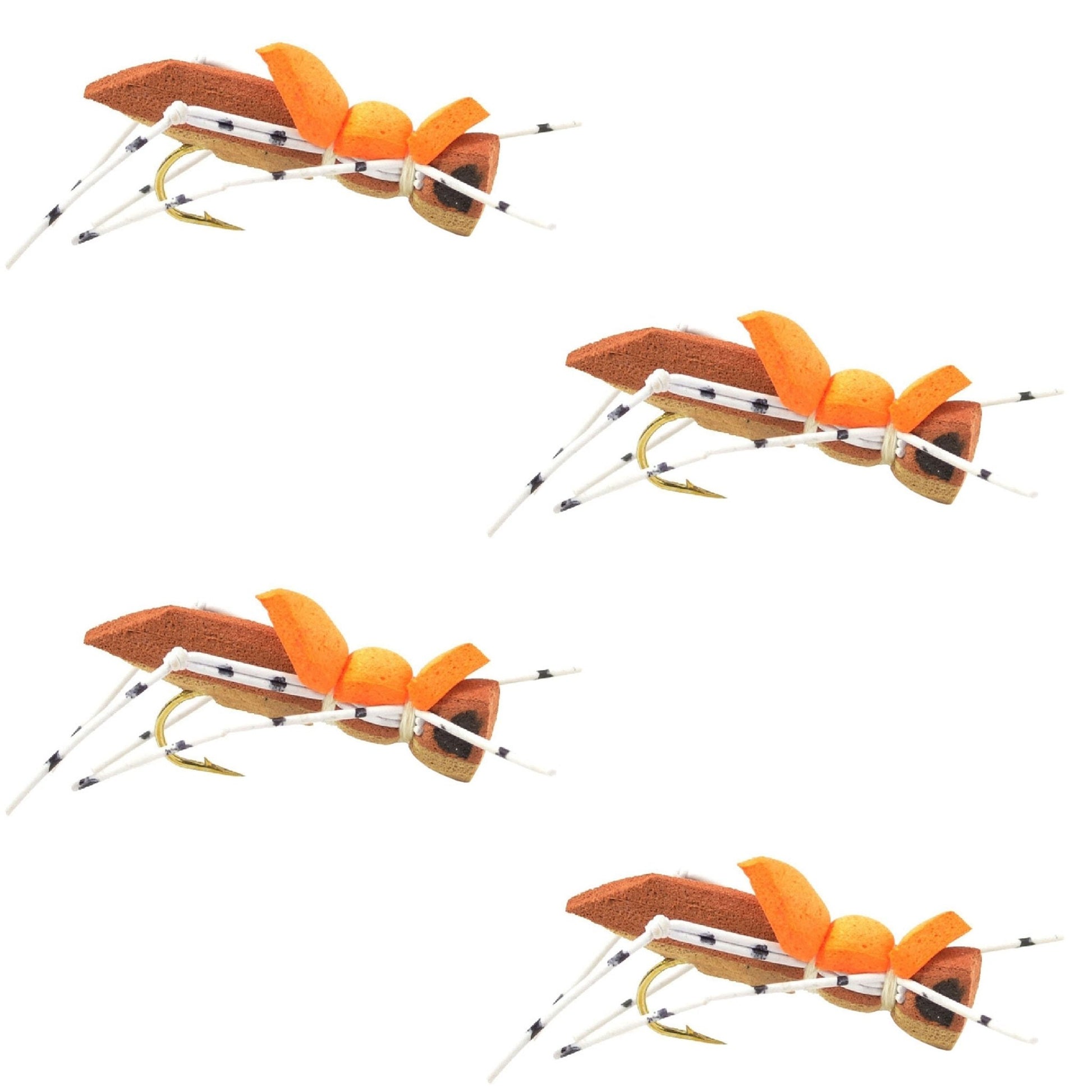 The Fly Fishing Place 4 Pack Moorish Hopper Brown Tan Foam Body Grasshopper Fly - Hook Size 10 - Angler's Pro Tackle & Outdoors