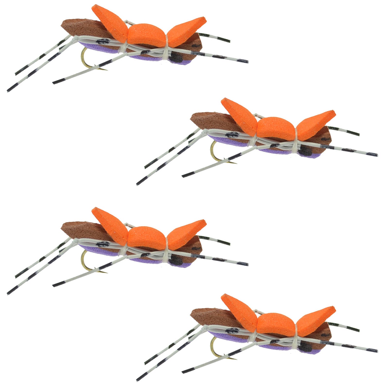The Fly Fishing Place 4 Pack Moorish Hopper Purple Foam Body Grasshopper Fly - Hook Size 10 - Angler's Pro Tackle & Outdoors