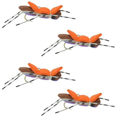The Fly Fishing Place 4 Pack Moorish Hopper Purple Foam Body Grasshopper Fly - Hook Size 10 - Angler's Pro Tackle & Outdoors