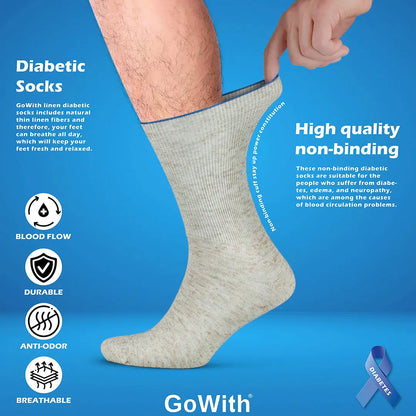 GoWith Men's Thin Linen & Cotton Blend Crew Diabetic Socks