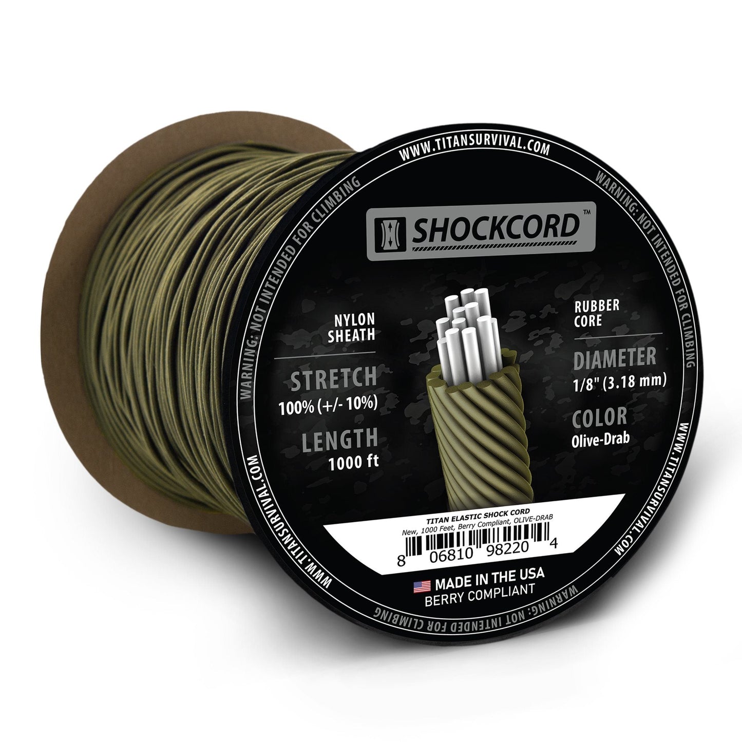 TITAN Survival 1/8" Olive - Drab Shock Cord, 1000 FT SPOOL - Angler's Pro Tackle & Outdoors